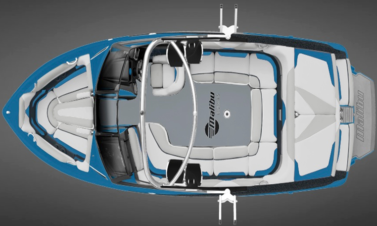 blue wakeboarding boat